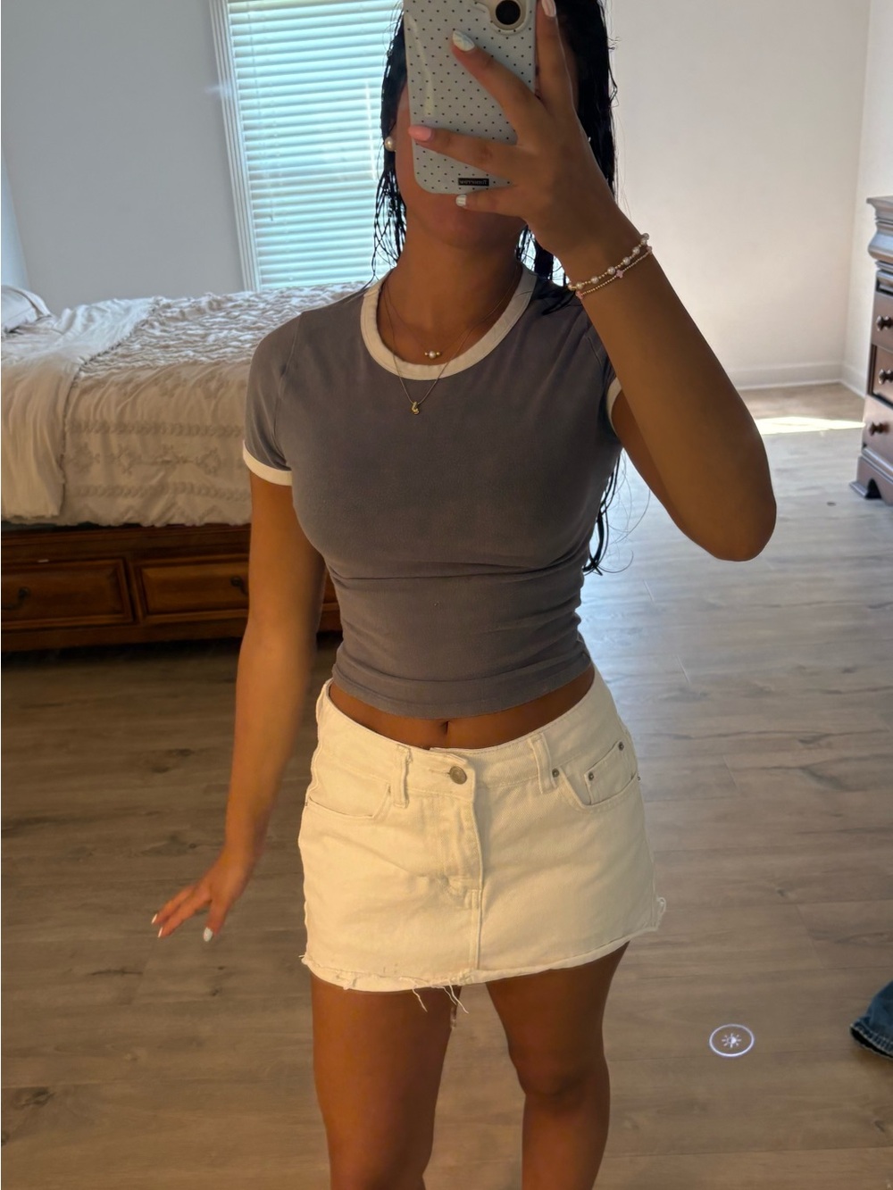 Hollister Slate Gray Ringer Crop Top with White Trim